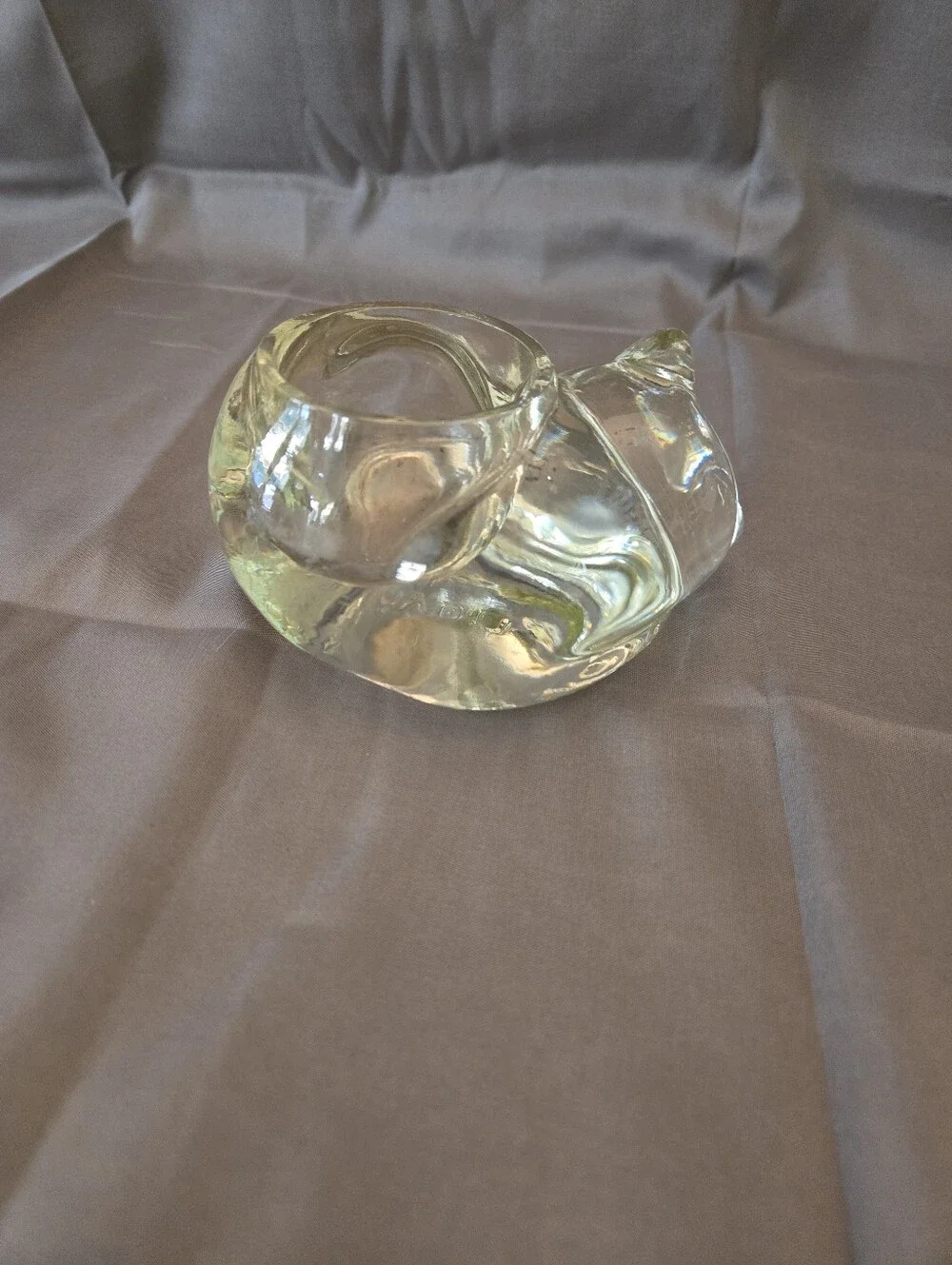 VTG Avon Indiana Clear Glass Sleeping Cat Kitten Candle Votive Tealight Holder